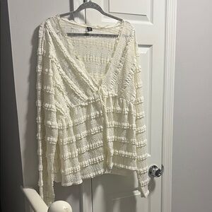 SHEIN Lace Trim Top in Cream